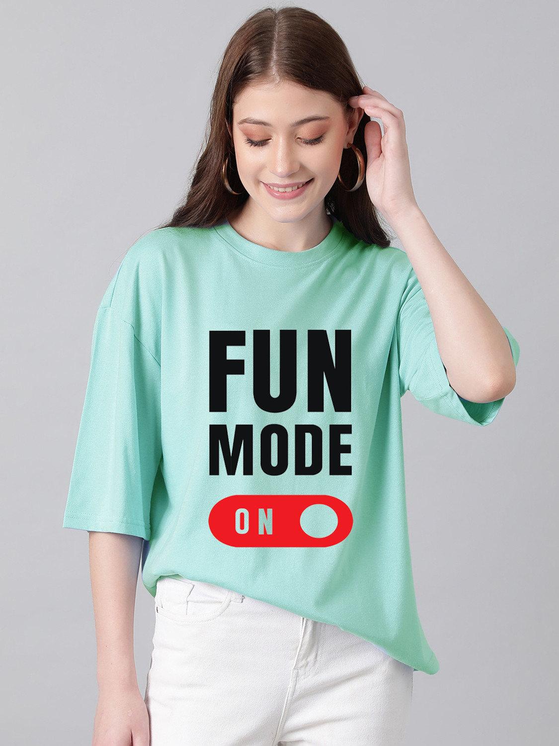 Image of KOTTY Printed Women Round Neck Green T-Shirt