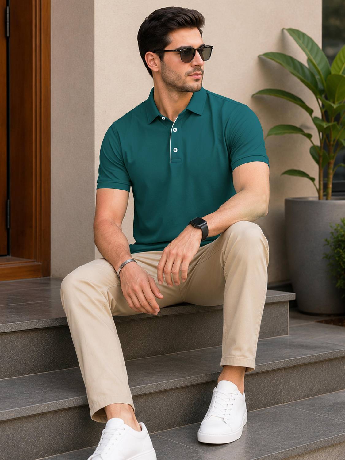 VeBNoR Men Polo Neck Green T-Shirt - Image 3
