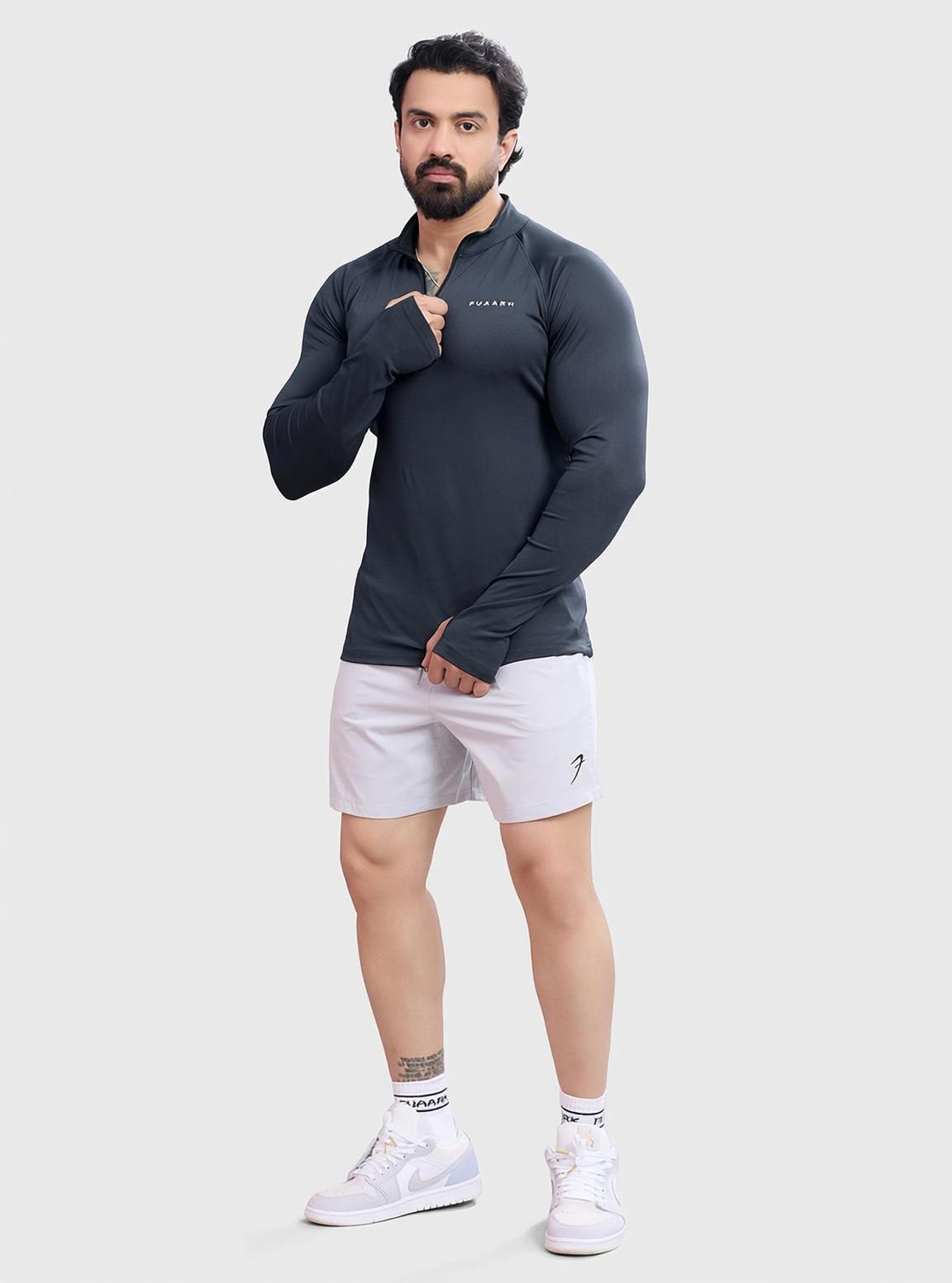 Image of FuaarK Solid Men Zip Neck Grey T-Shirt