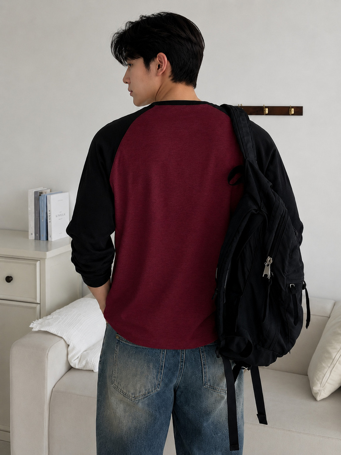 Image of Wrodss Colorblock Men Round Neck Black, Maroon T-Shirt