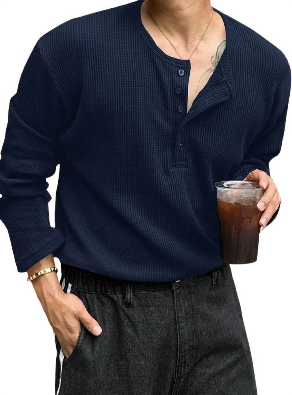 The Modern Soul Blue Henley Neck T-Shirt - Image 1