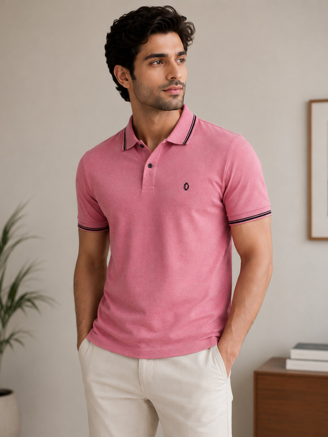 Image of Dollar Solid Men Polo Neck Pink T-Shirt
