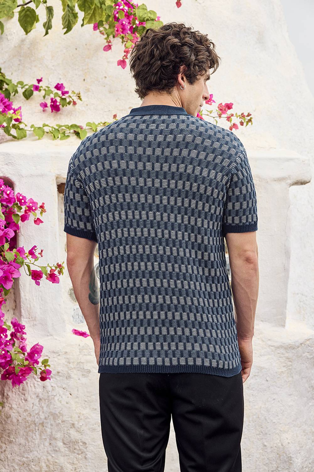 Snitch Geometric Print Men Navy Blue Polo Neck T-Shirt - Image 5