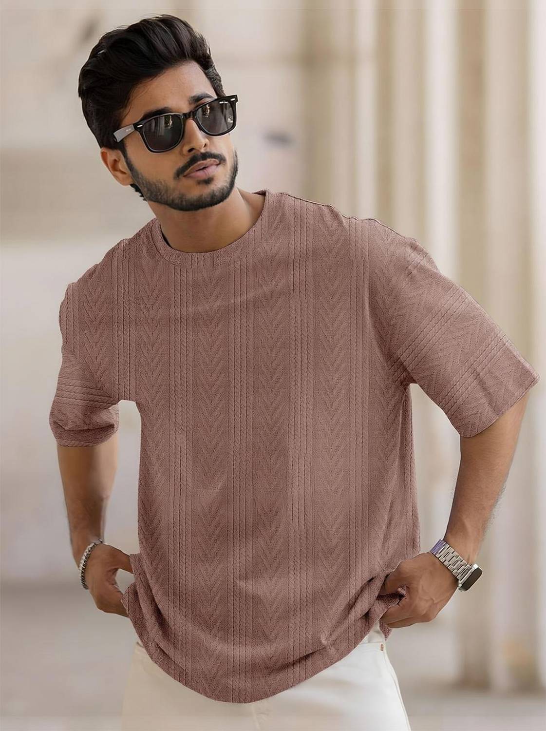 Force Men Brown Round Neck T-Shirt