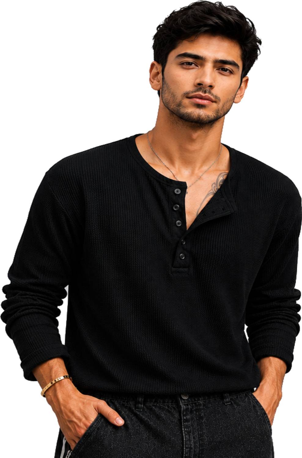 Valaar Vici Solid Men Henley Neck Black T-Shirt