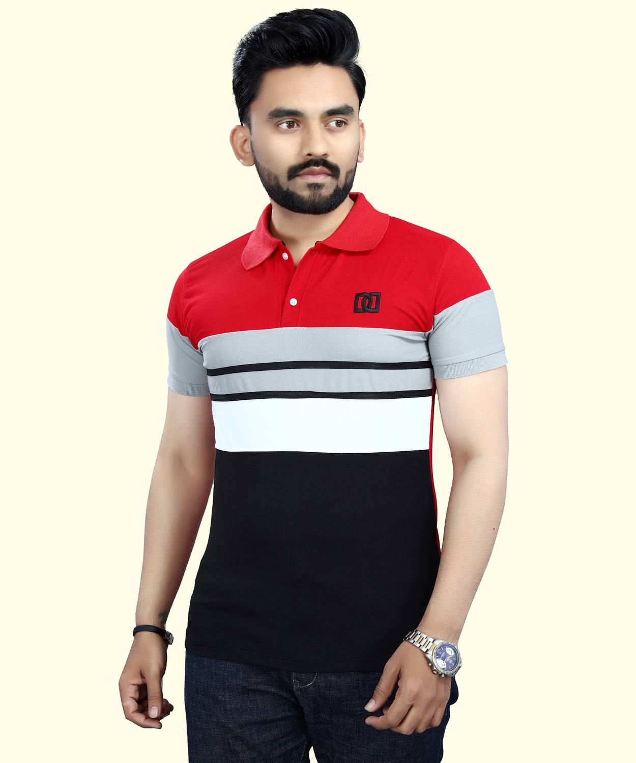 DyrectDeals Men Colorblock Polo Neck Polycotton Red T-Shirt