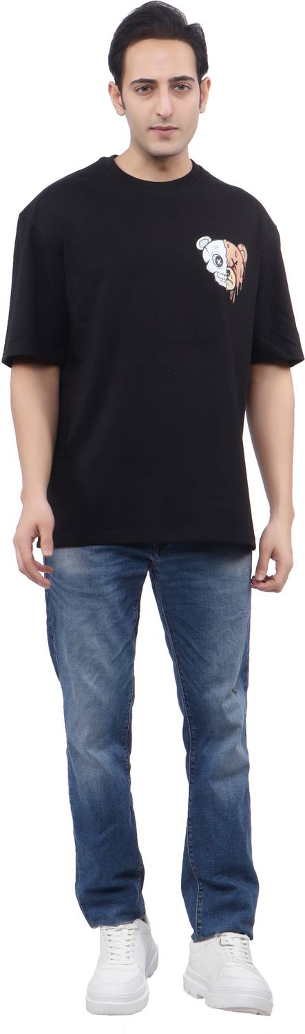 WILD ELEPHANT Printed Men Round Neck Black T-Shirt - Buy WILD