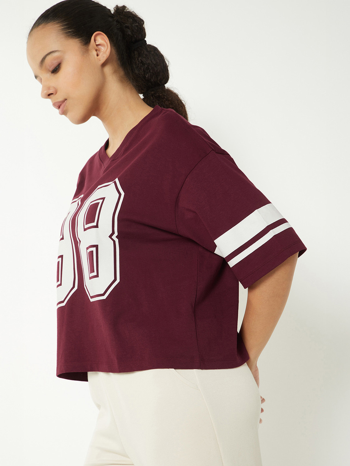 Image of MAX Printed Women Round Neck Purple T-Shirt