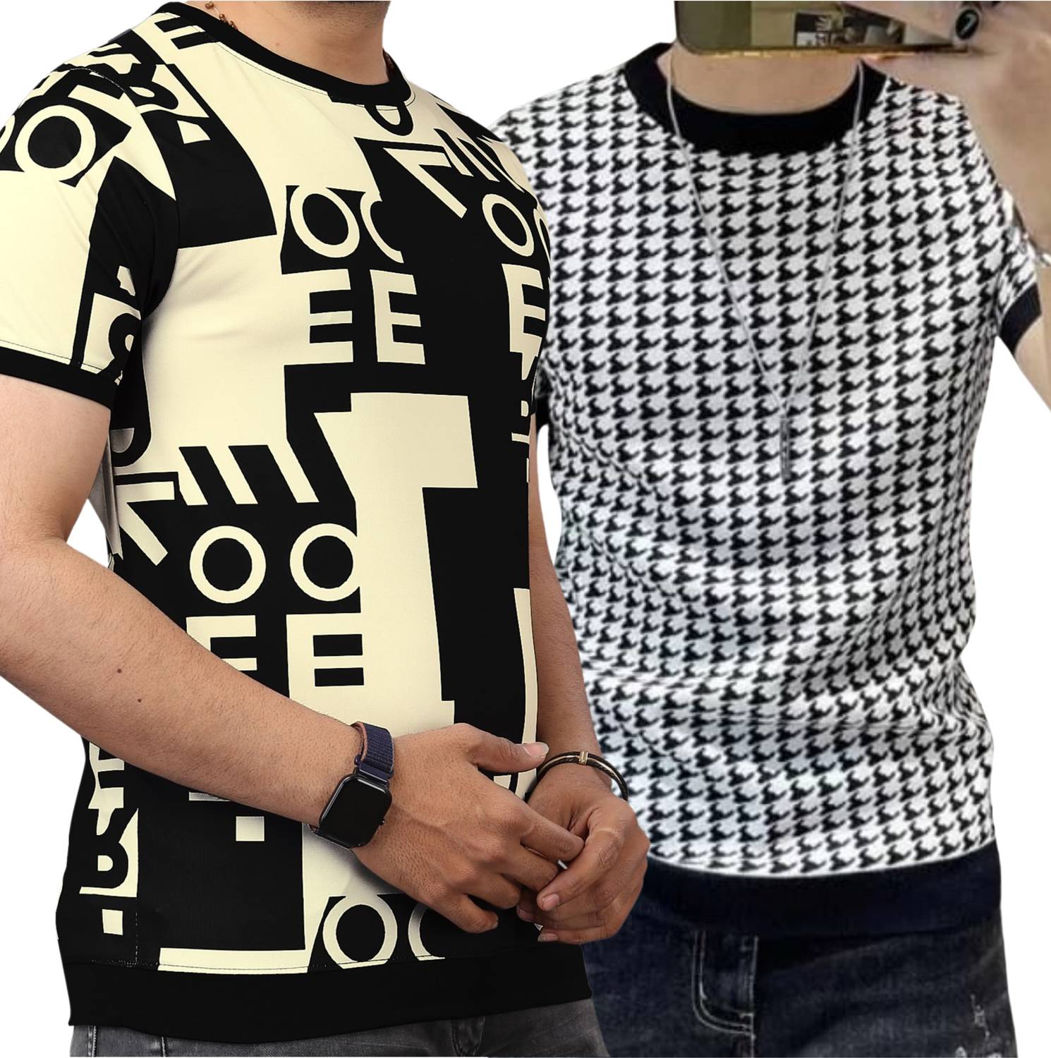 sti Pack of 2 Men Printed Round Neck Polyester Multicolor T-Shirt