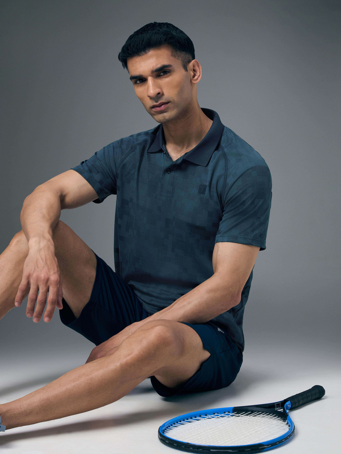 Image of TECHNOSPORT Printed Men Polo Neck Blue T-Shirt