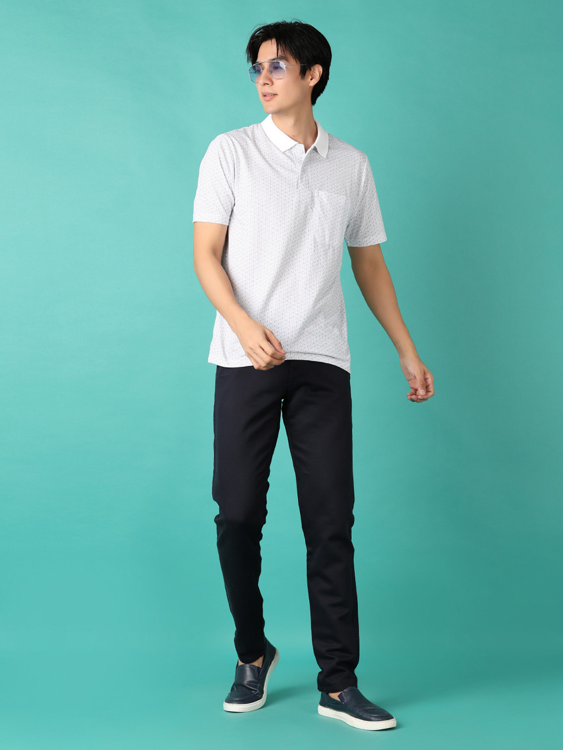Image of V-MART Printed Men Polo Neck White T-Shirt
