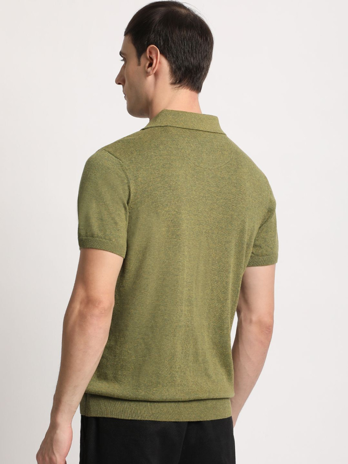 Image of THE BEAR HOUSE Solid Men Polo Neck Dark Green T-Shirt