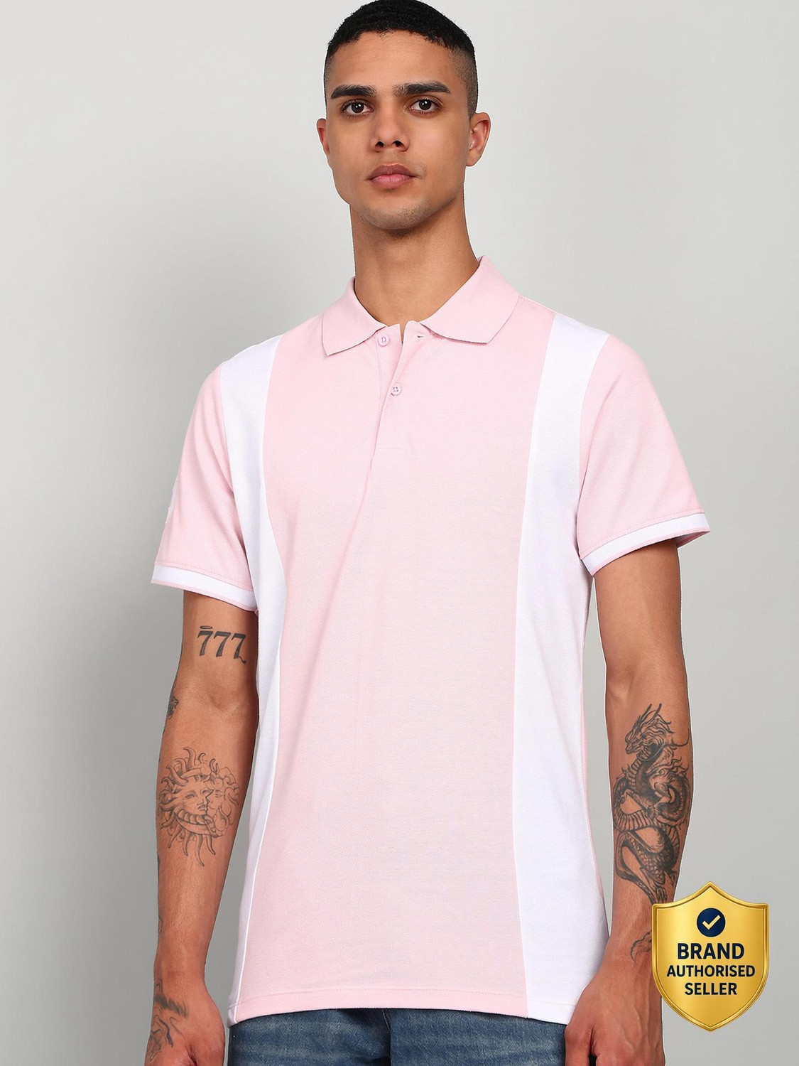 Image of KILLER Colorblock Men Polo Neck Pink T-Shirt