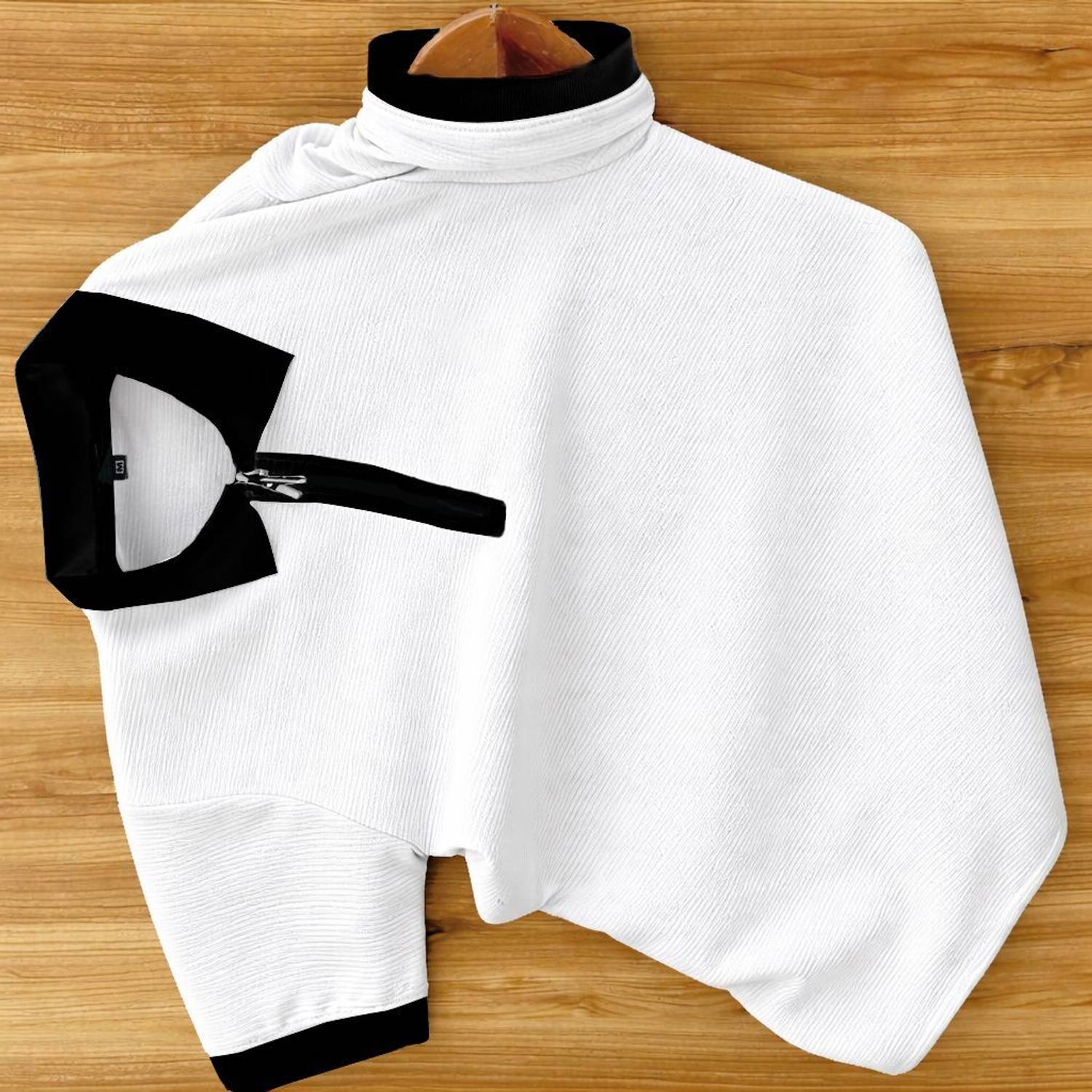AHMED CREATION Self Design, Solid Men Polo Neck White, Black T-Shirt