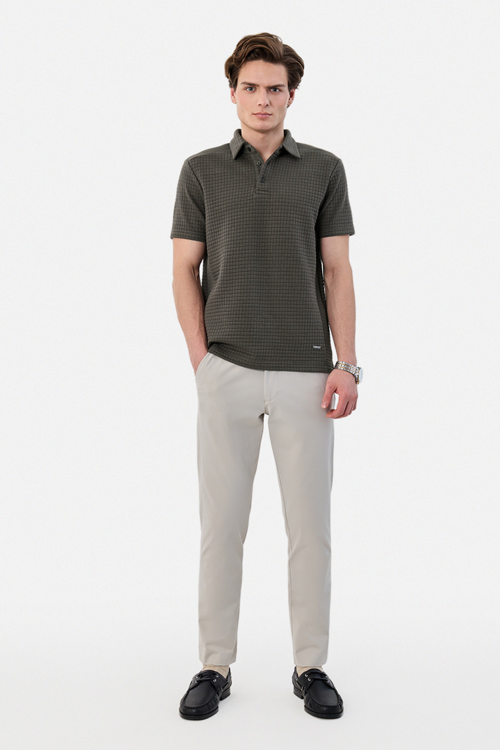 Image of Snitch Self Design Men Polo Neck Grey T-Shirt