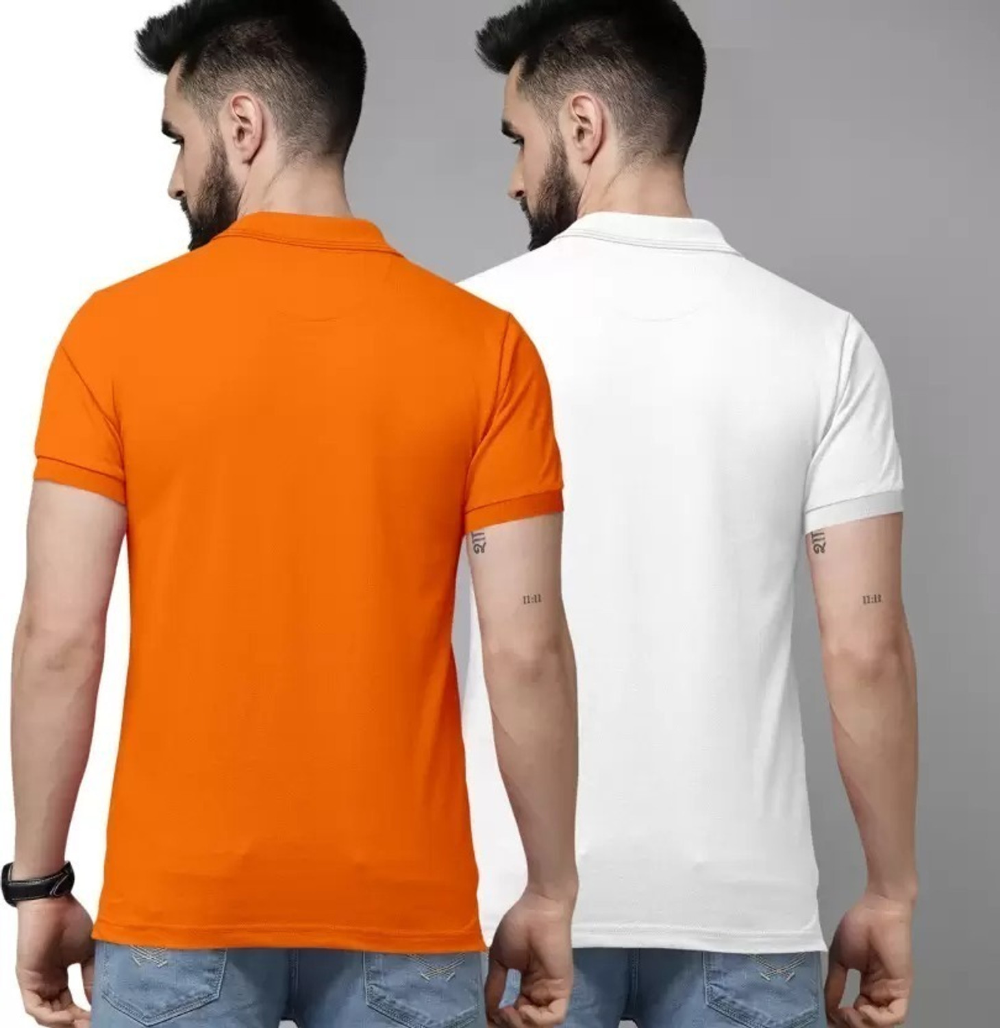 Image of balker merka Solid Men Polo Neck White, Orange T-Shirt