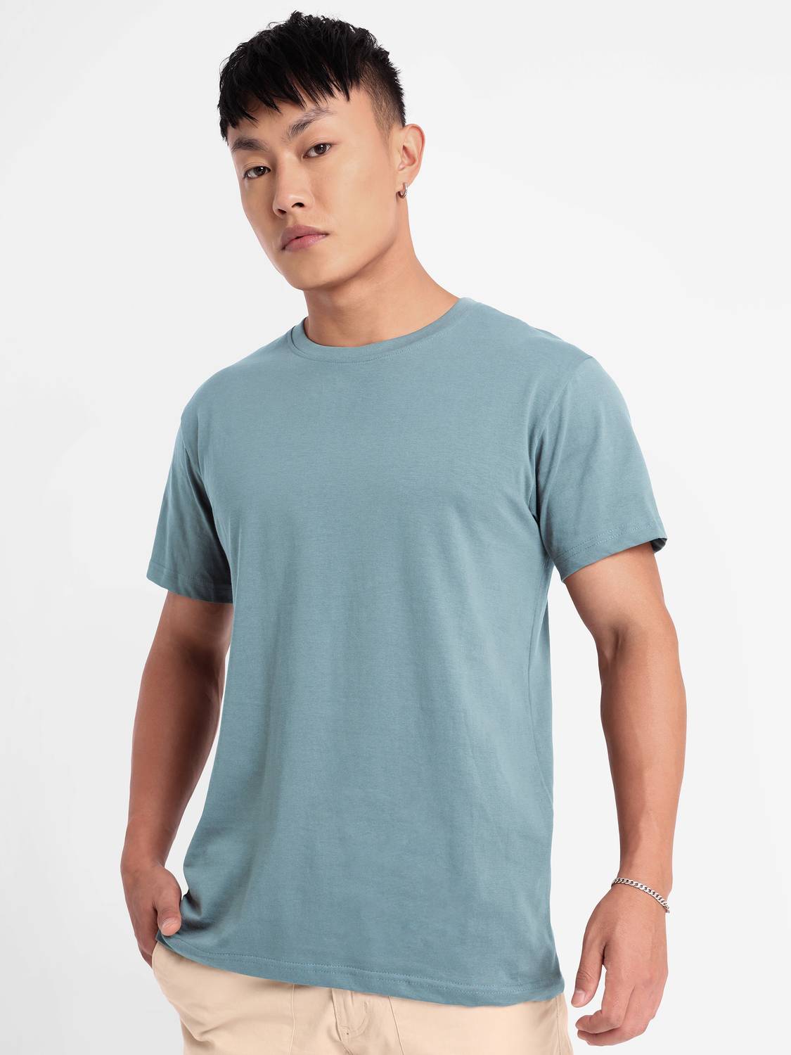 BEYOUNG Solid Men Round Neck Blue T-Shirt