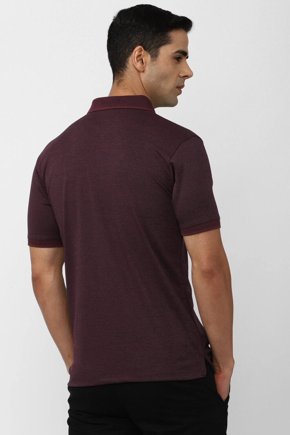 Image of PETER ENGLAND Men Solid Polo Neck Polycotton Maroon T-Shirt