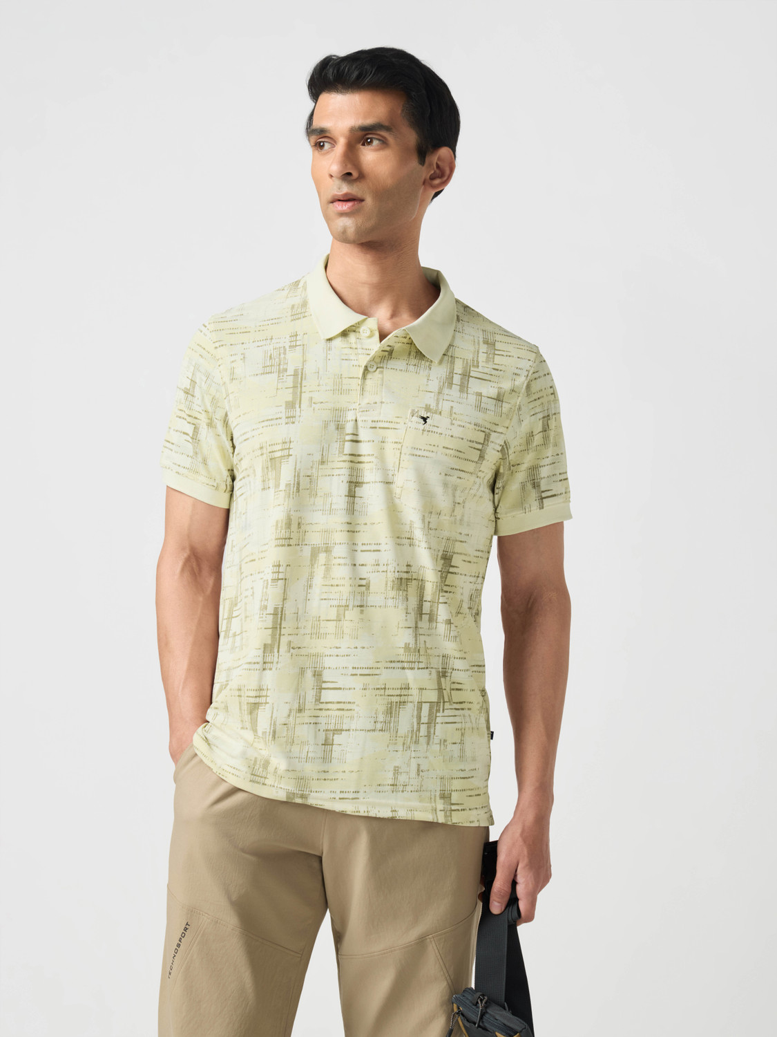 Image of TECHNOSPORT Self Design Men Polo Neck Green T-Shirt