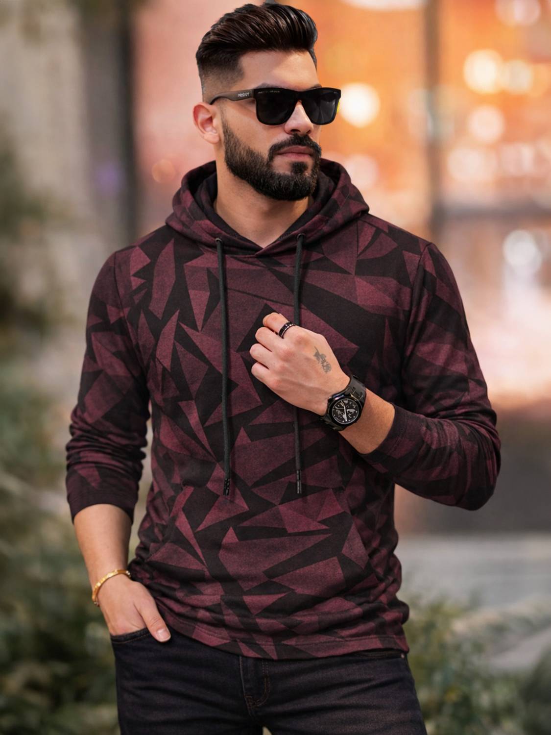 EyeBogler T410 Men Colorblock Hooded Neck Cotton Blend Multicolor