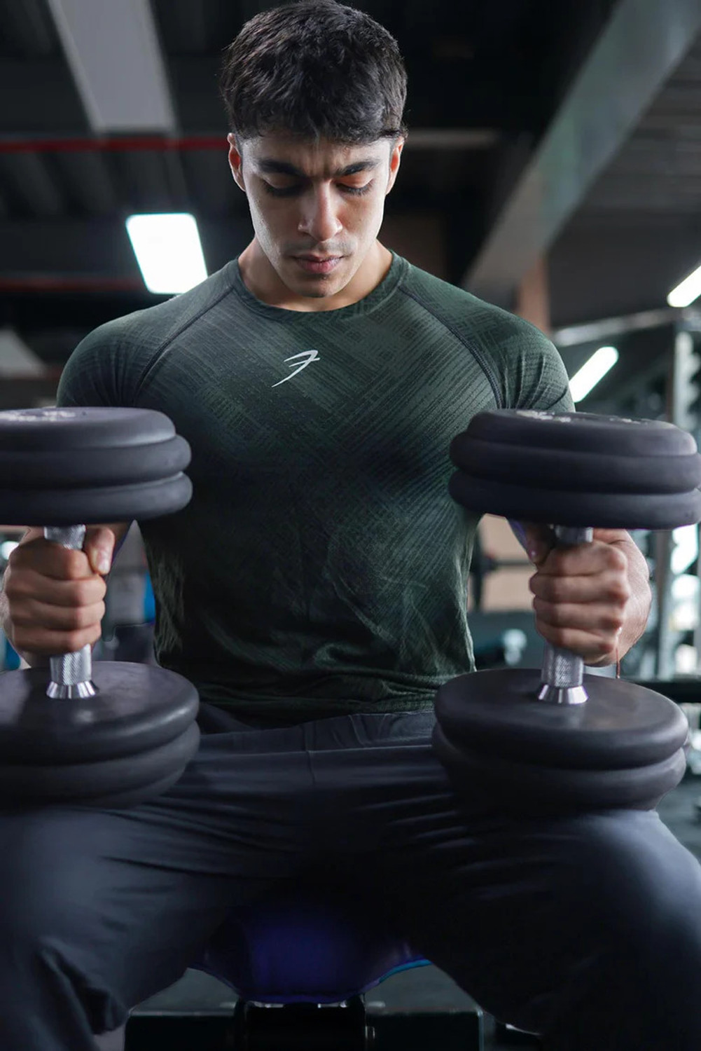 Image of FuaarK Self Design Men Round Neck Green T-Shirt