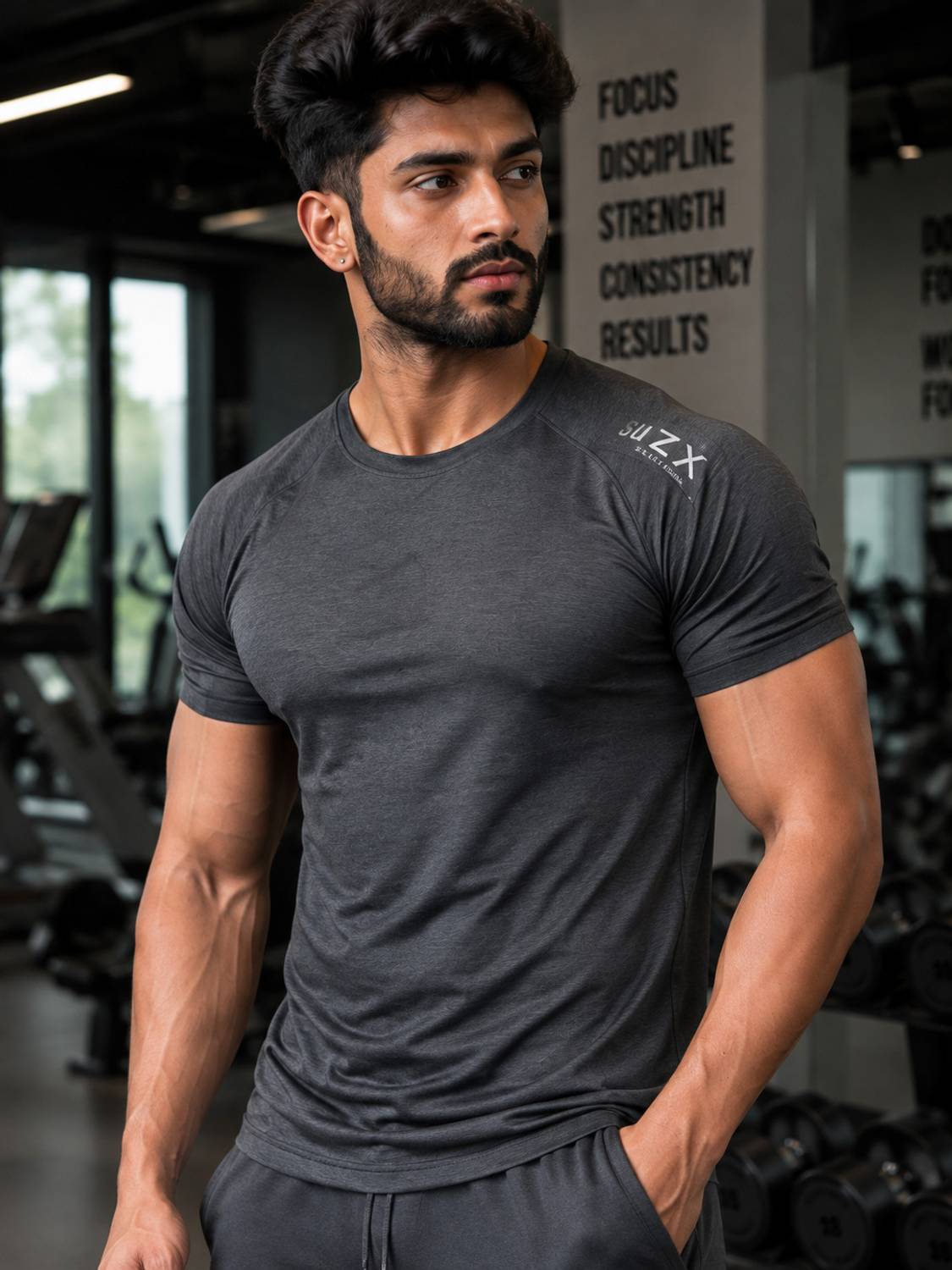 SUZX Black Reversible Round Neck T-Shirt - Image 1