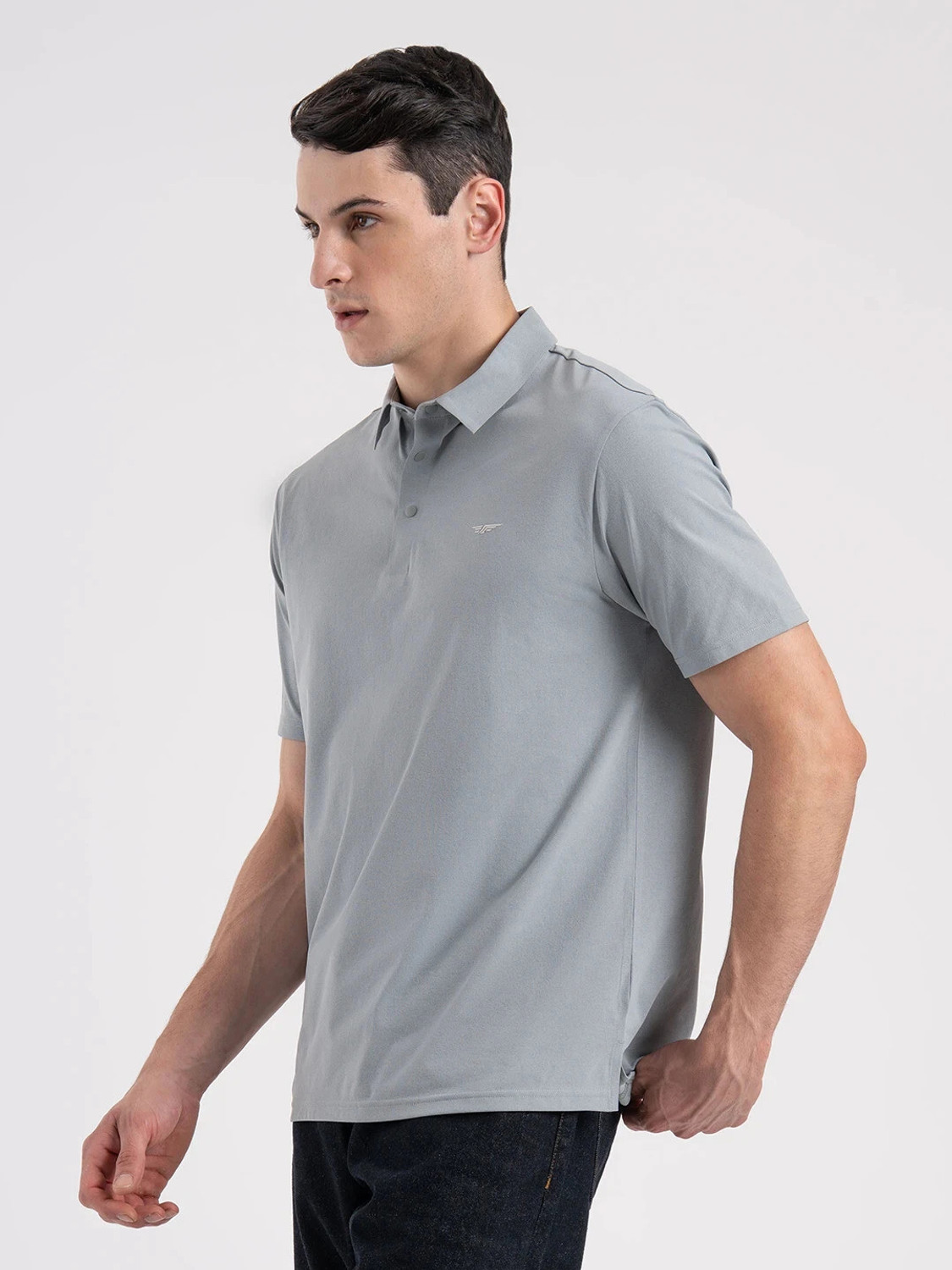 Image of RED TAPE Solid Men Polo Neck Grey T-Shirt