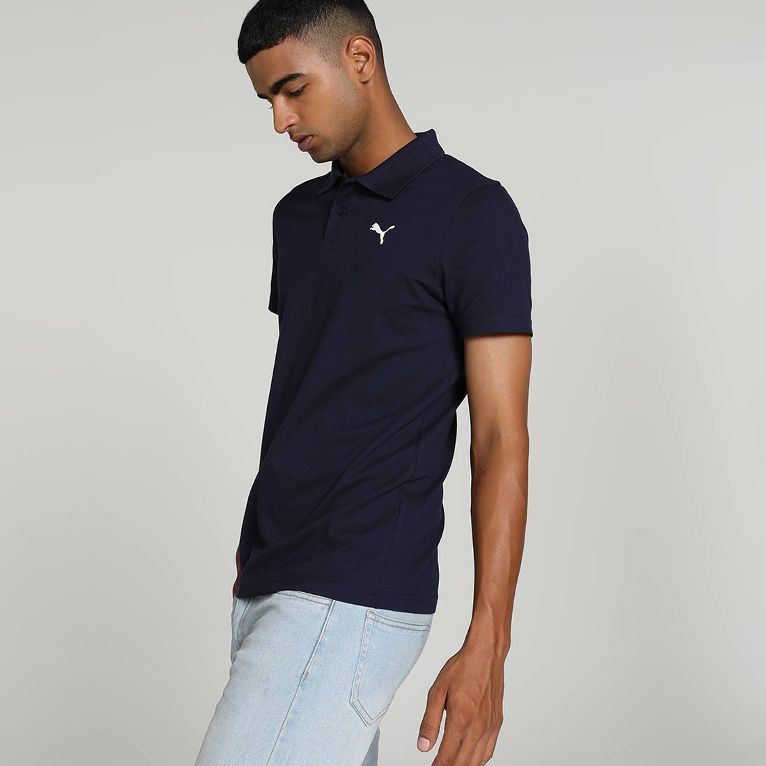 PUMA Ms Ess Men Solid Polo Neck Pure Cotton Blue T-Shirt