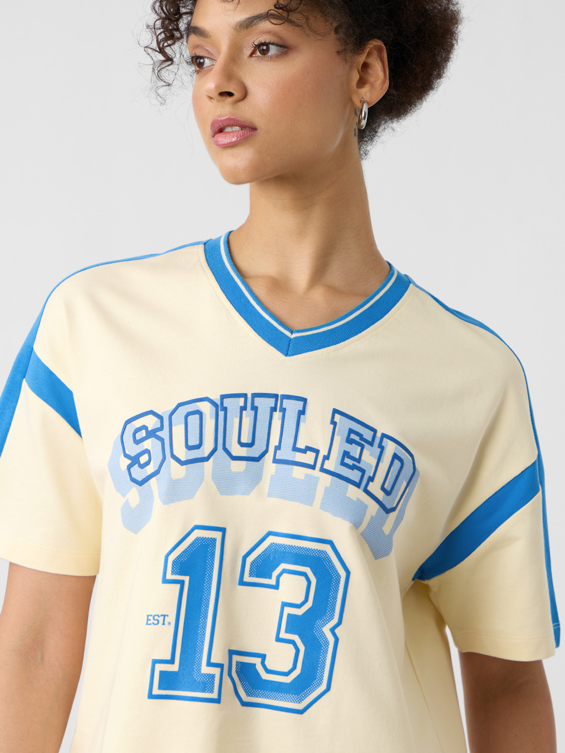 Image of The Souled Store Typography Women V Neck White T-Shirt