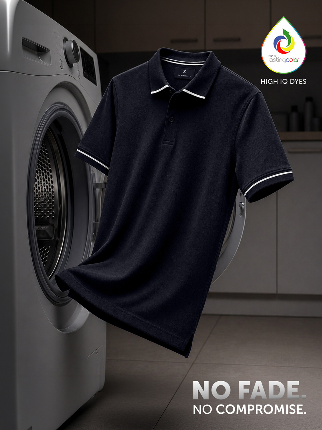 Image of XYXX Solid Men Polo Neck Black T-Shirt