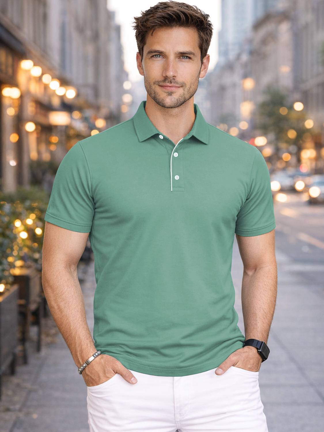 VeBNoR Men Solid Polo Neck Polyester Light Green T-Shirt