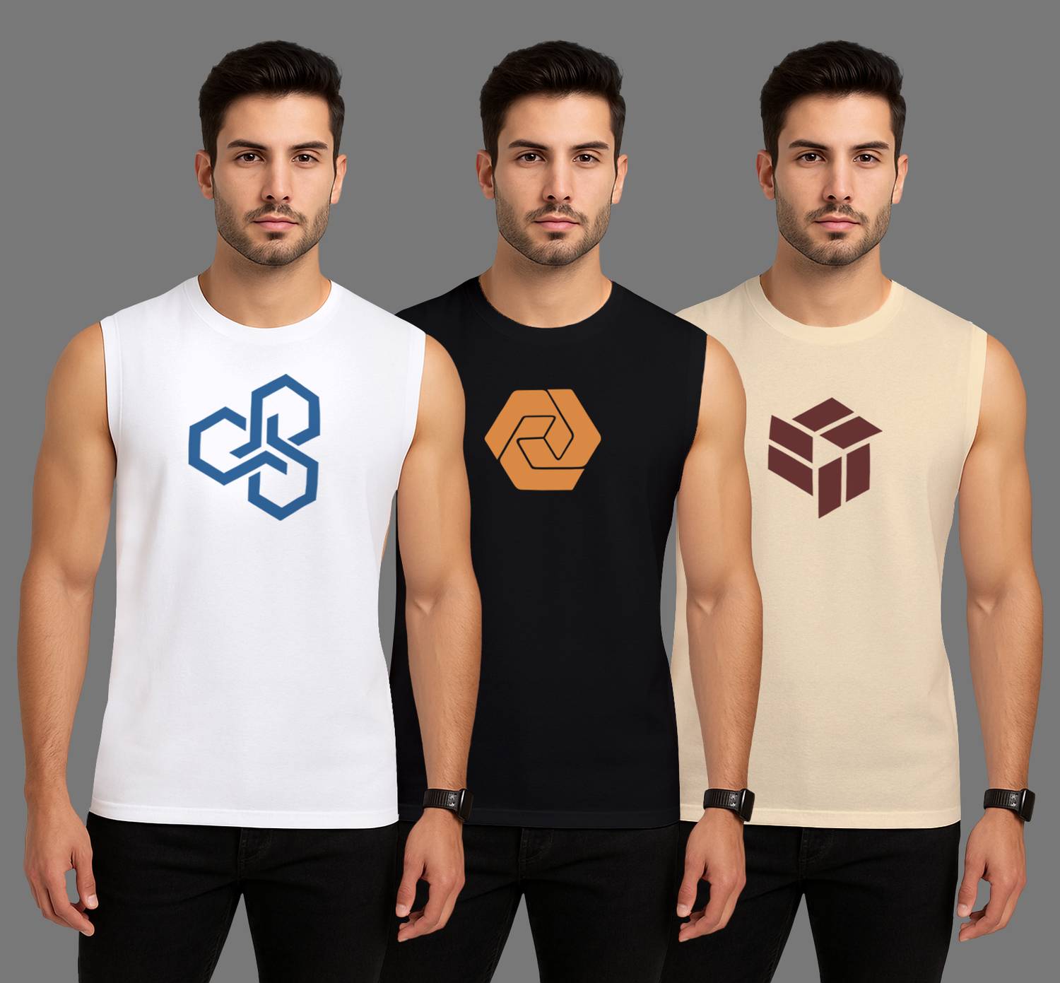 I&D Pack of 3 Men Graphic Print Round Neck Pure Cotton Multicolor