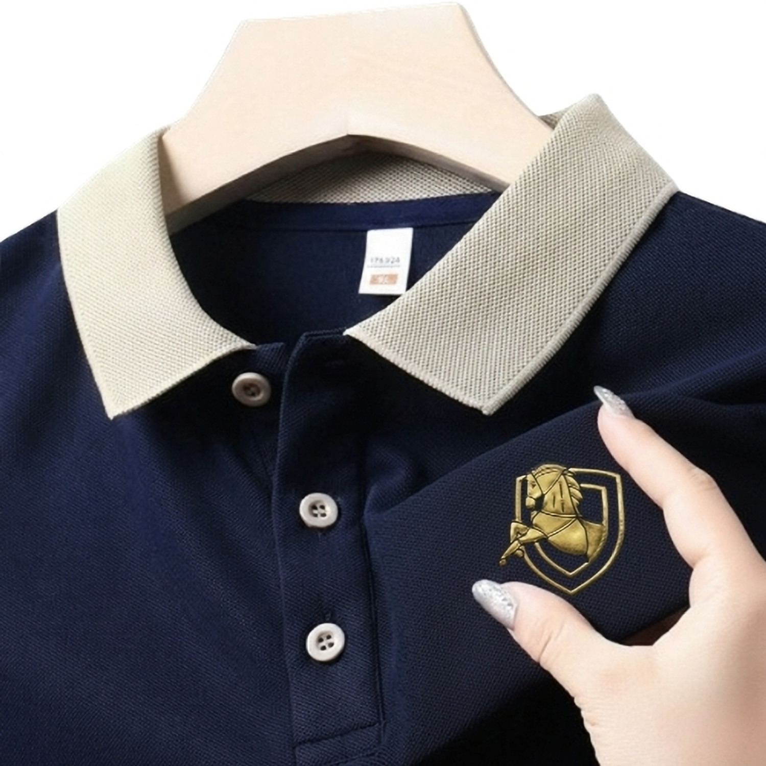 Image of AKSHANT Printed Men Polo Neck Navy Blue T-Shirt