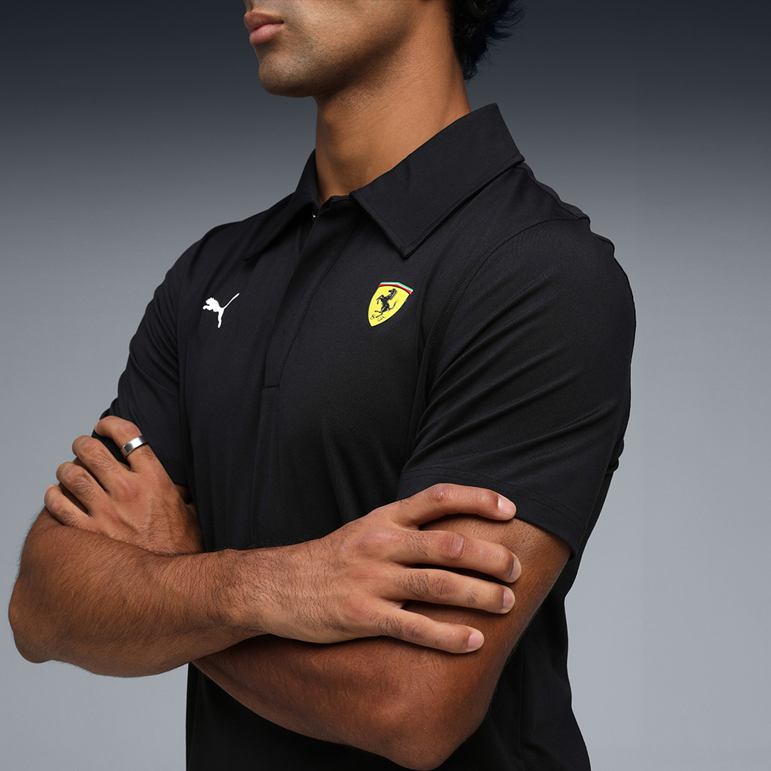 Image of PUMA Solid Men Polo Neck Black T-Shirt