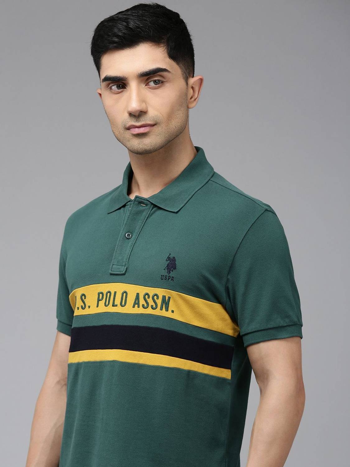U.S. POLO ASSN. Men Solid Polo Neck Pure Cotton Light Green T-Shi