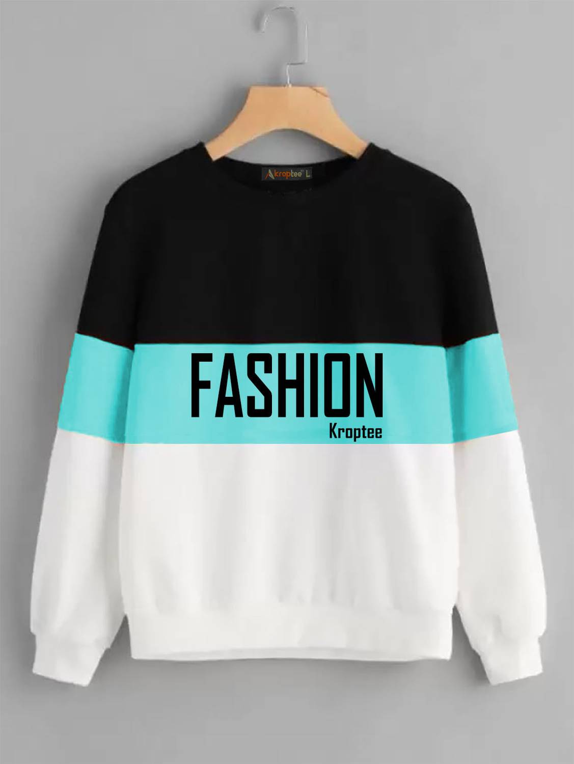 Kroptee Men Typography Round Neck Cotton Blend Black, Light Blue,