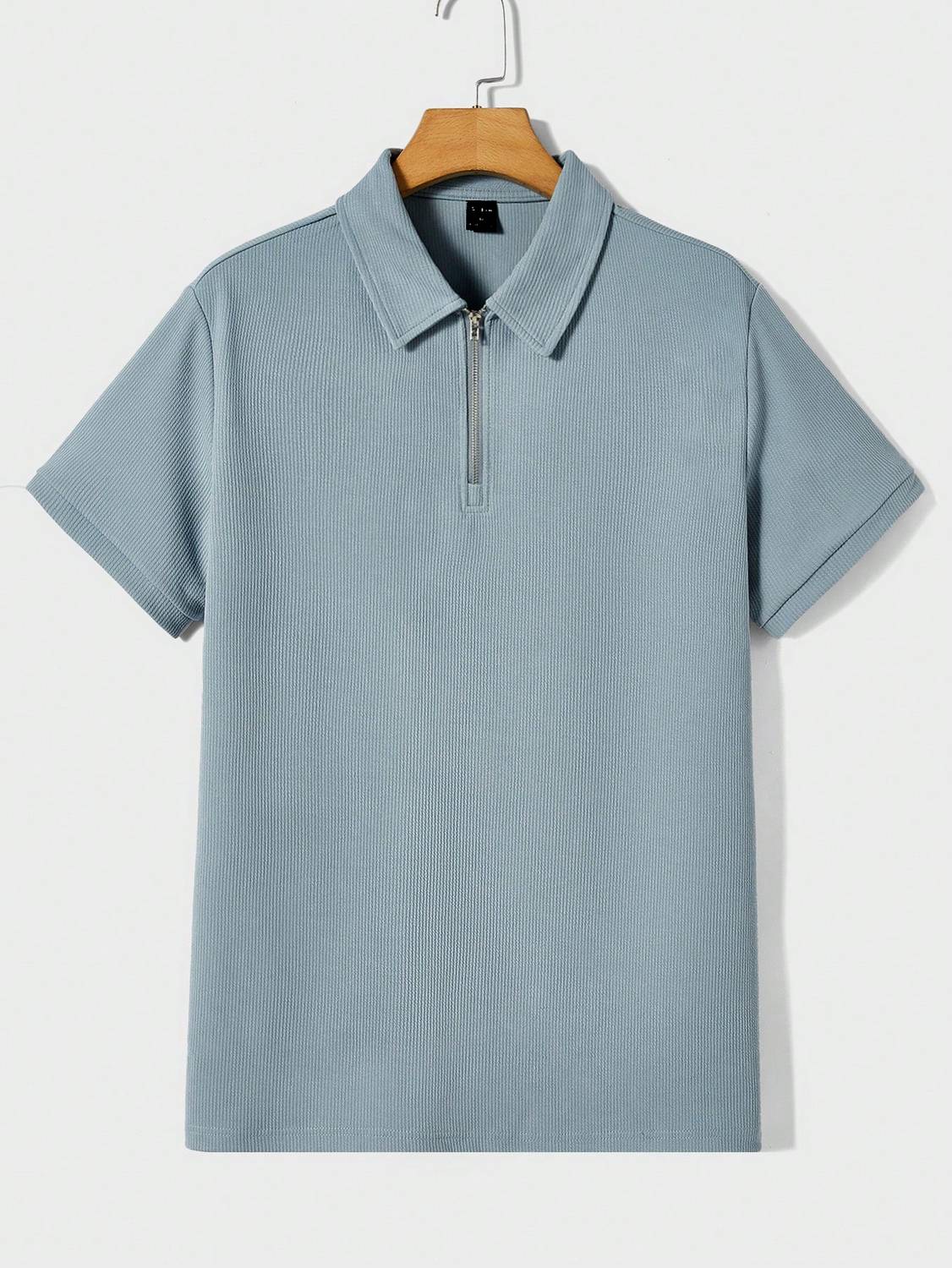 Stockton Men Solid Polo Neck Polycotton Light Blue T-Shirt