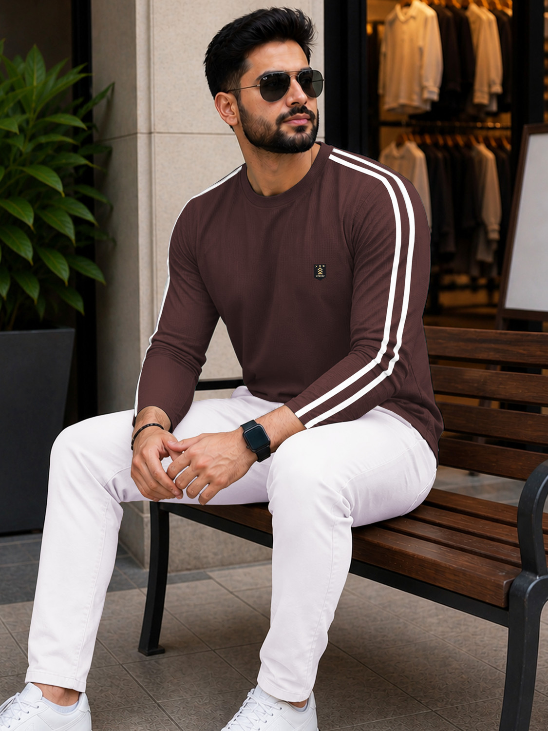 Image of VeBNoR Printed Men Round Neck Brown T-Shirt