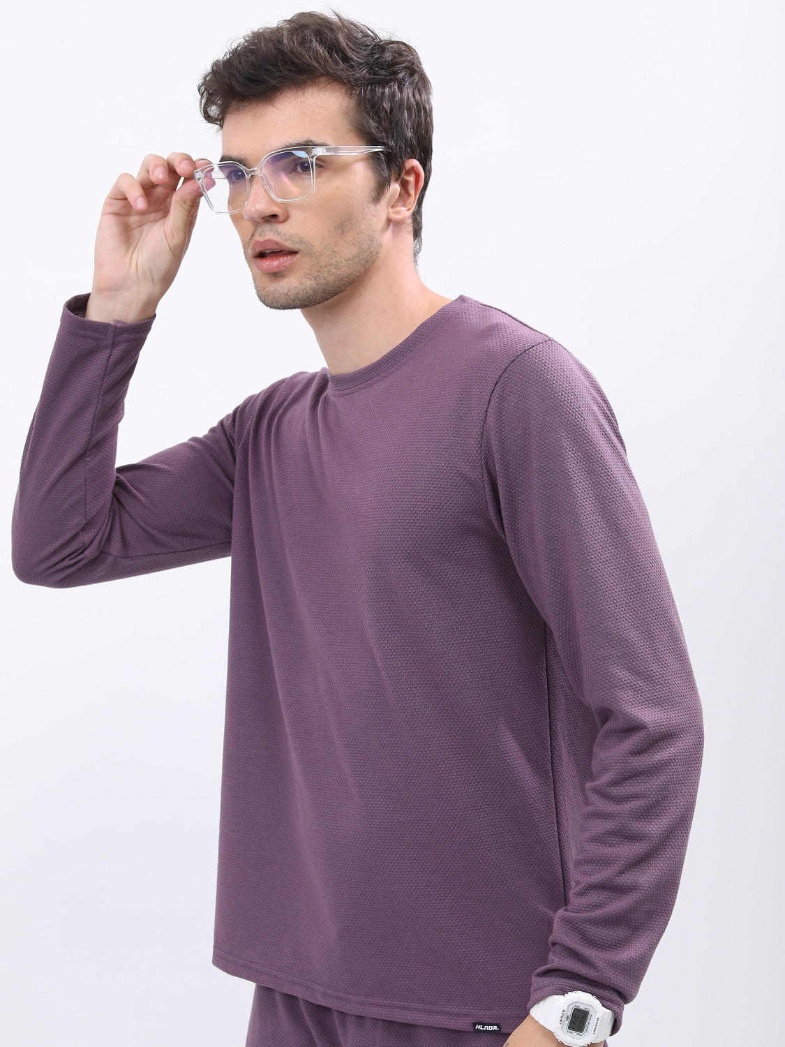 Image of HIGHLANDER Solid Men Round Neck Purple T-Shirt