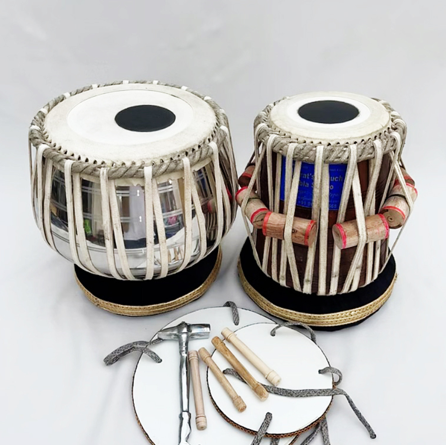 Image of KHALSA MUSICAL Quality Tabla Set / Ring Pad+ Hammer With Cover Bag Tabla (Dayan - 13 cm, Bayan - 22 cm)