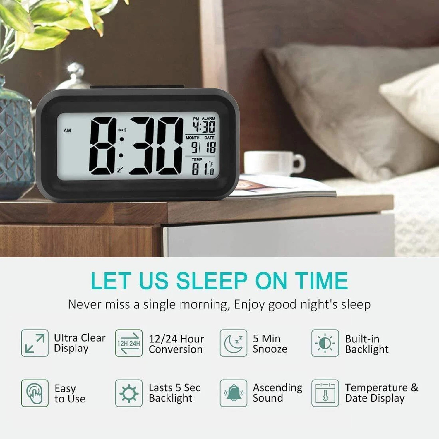 Image of JYORESHA Digital Black Clock