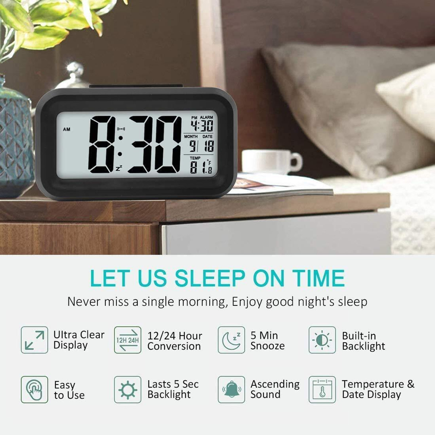 Image of JYORESHA Digital Black Clock