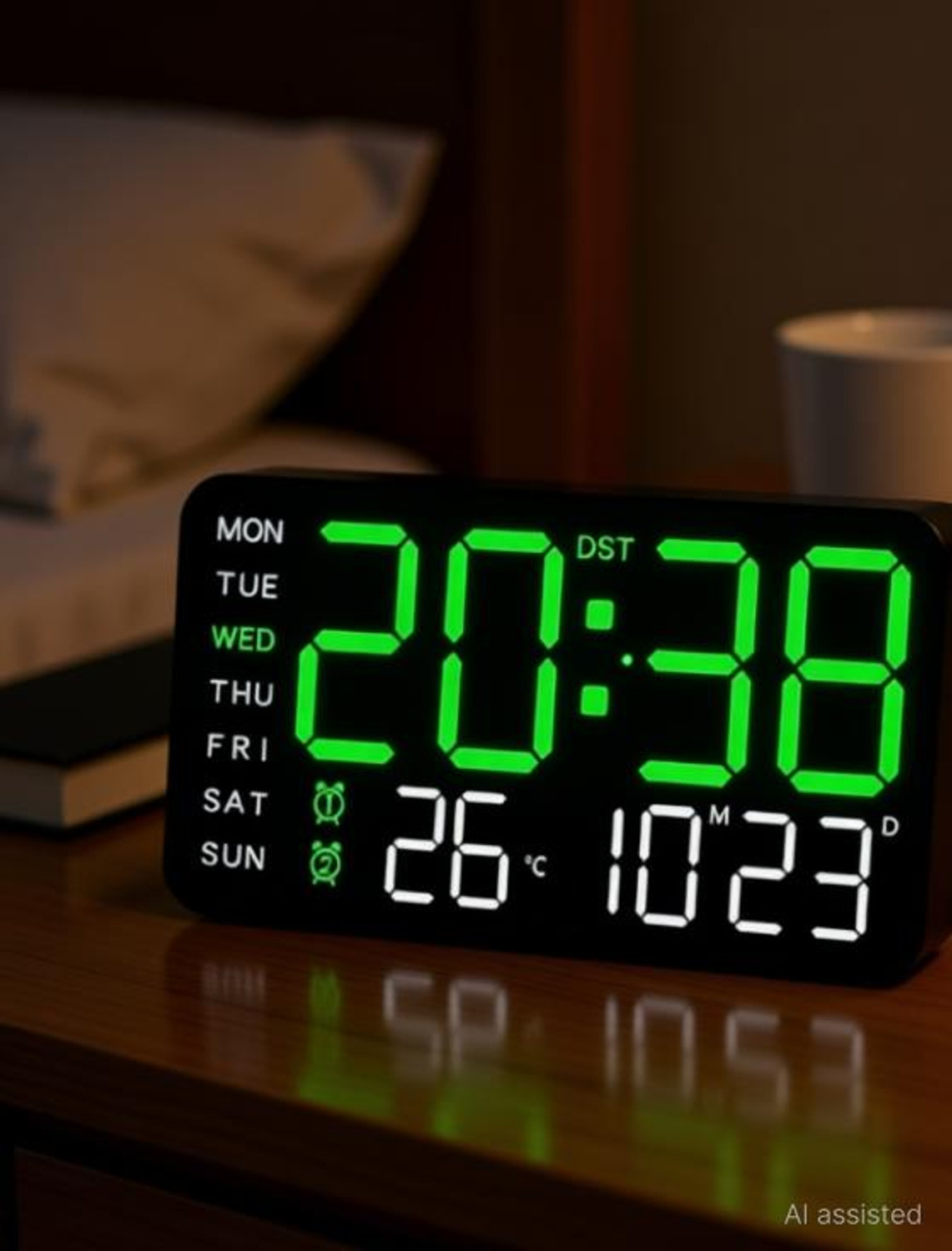 Image of SZELAM Digital Green Lights Black Body Clock