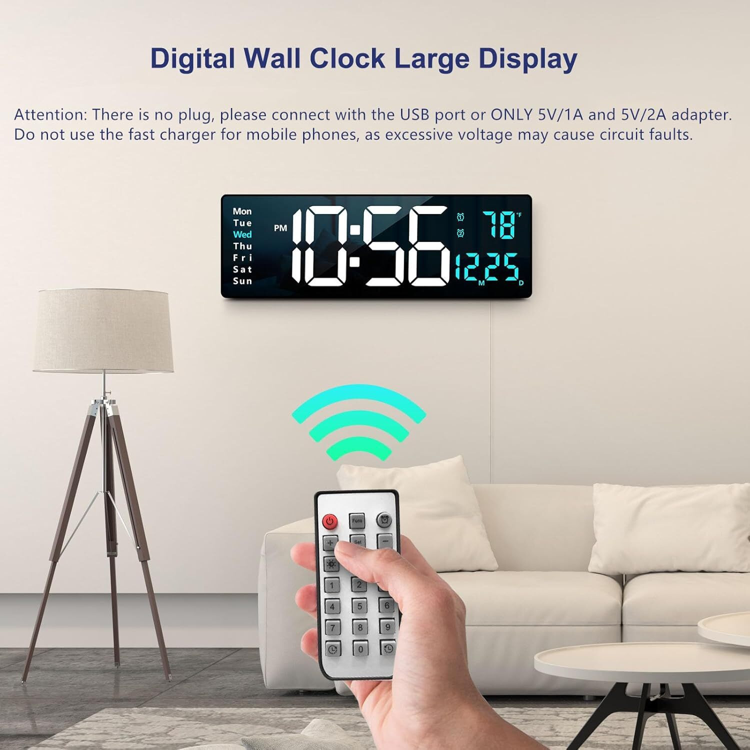 Image of JELLEX Digital 12 cm X 38 cm Wall Clock (White, Blue, Without Glass, Standard)