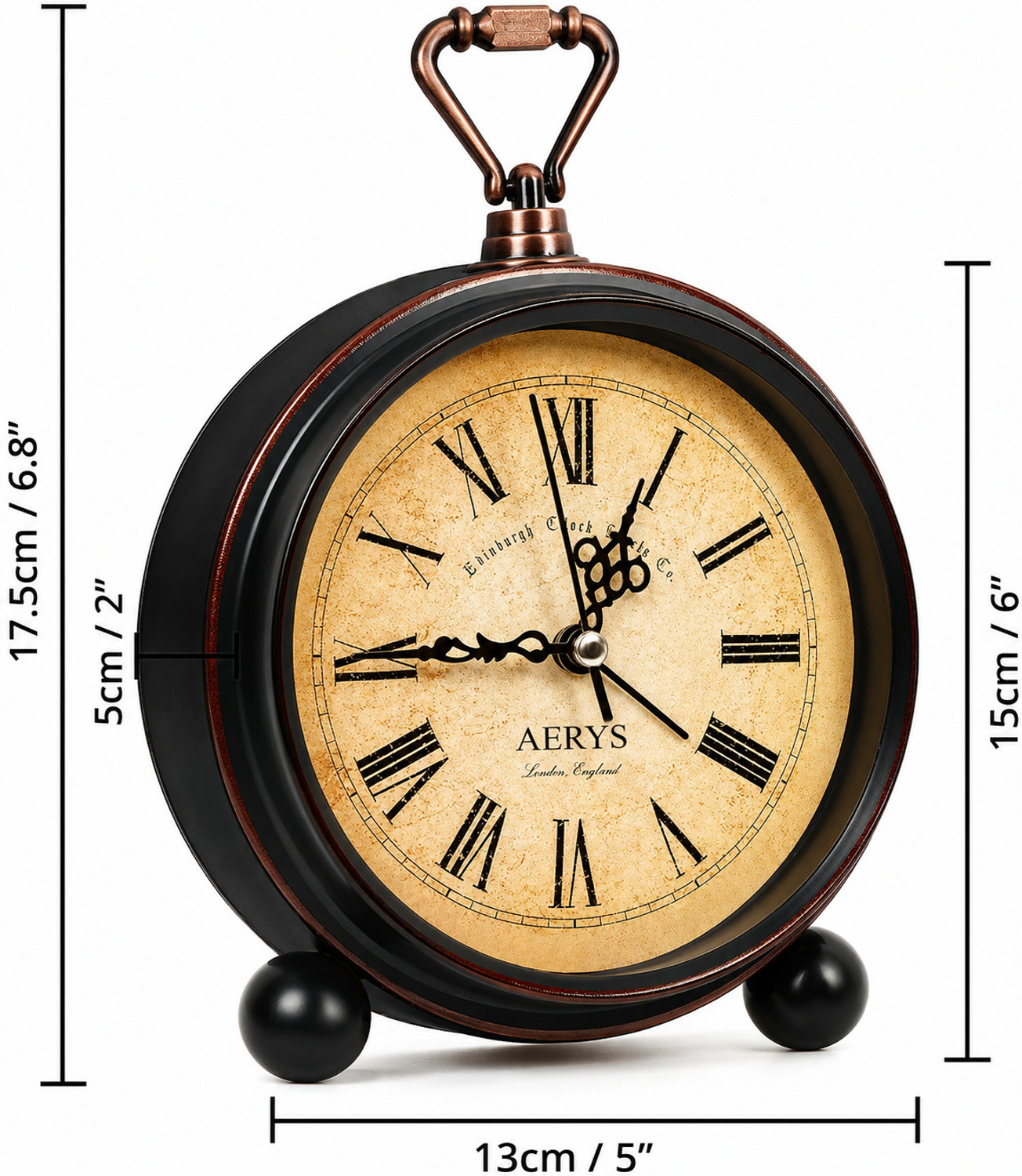 Image of AERYS Analog Roman Vintage Metal Frame Alarm Clock with Night Backlight Alarm Clock Clock