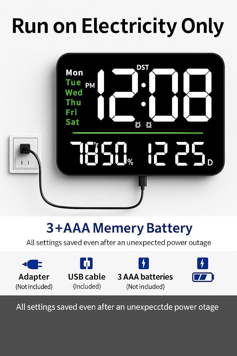 Image of AERYS Digital Wall Clock|Dual Alarm-Remote Control|Auto Dimmer|Temp&Humidity|Alarm for Home Clock