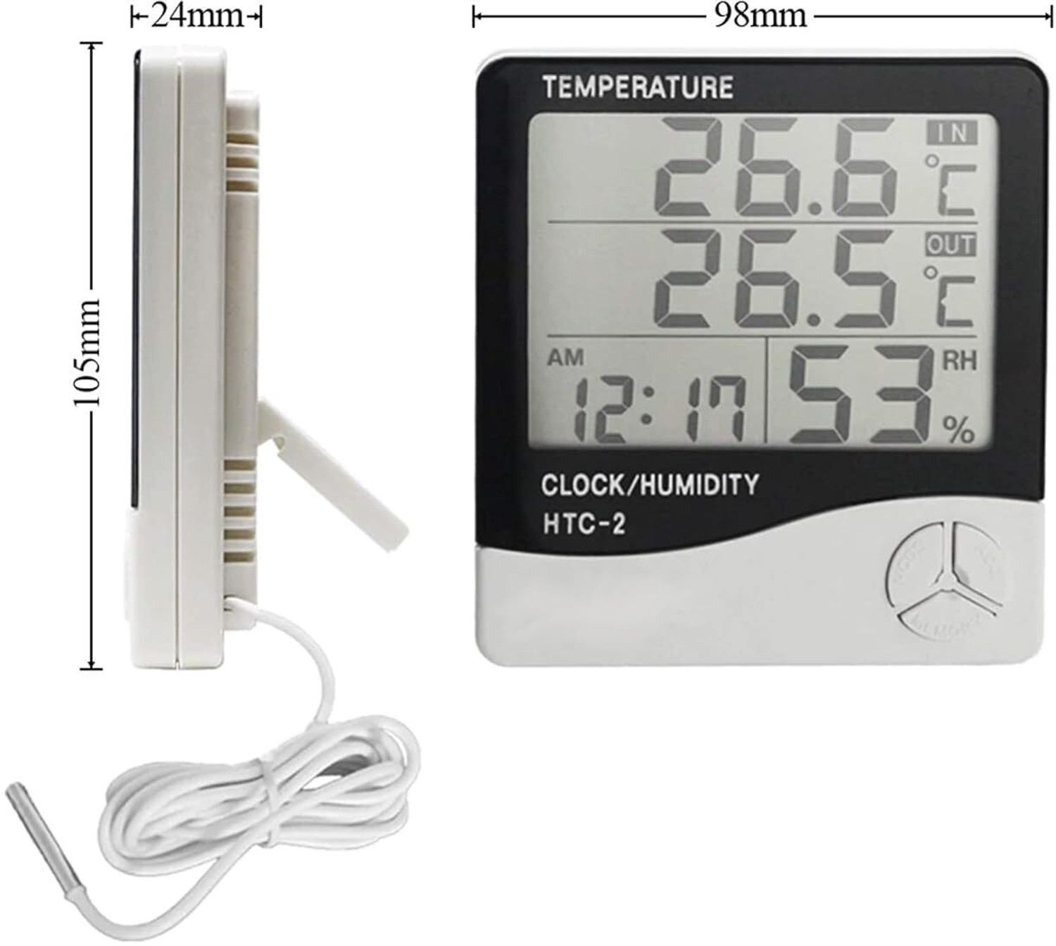 Image of gadgetschroma HTC-2 Digital Hygrometer Thermometer Humidity Meter With LCD Display Clock A24 Hydrometer