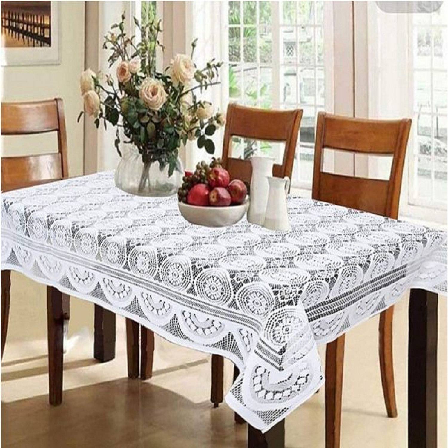 AR EXCLUSIVE Cotton 4 Seater Self Design Table Cover