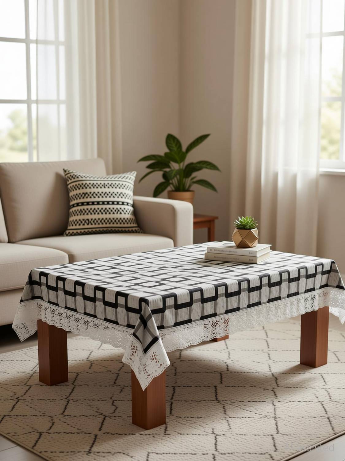 AshmakamMart PVC 4 Seater Checkered Table Cover