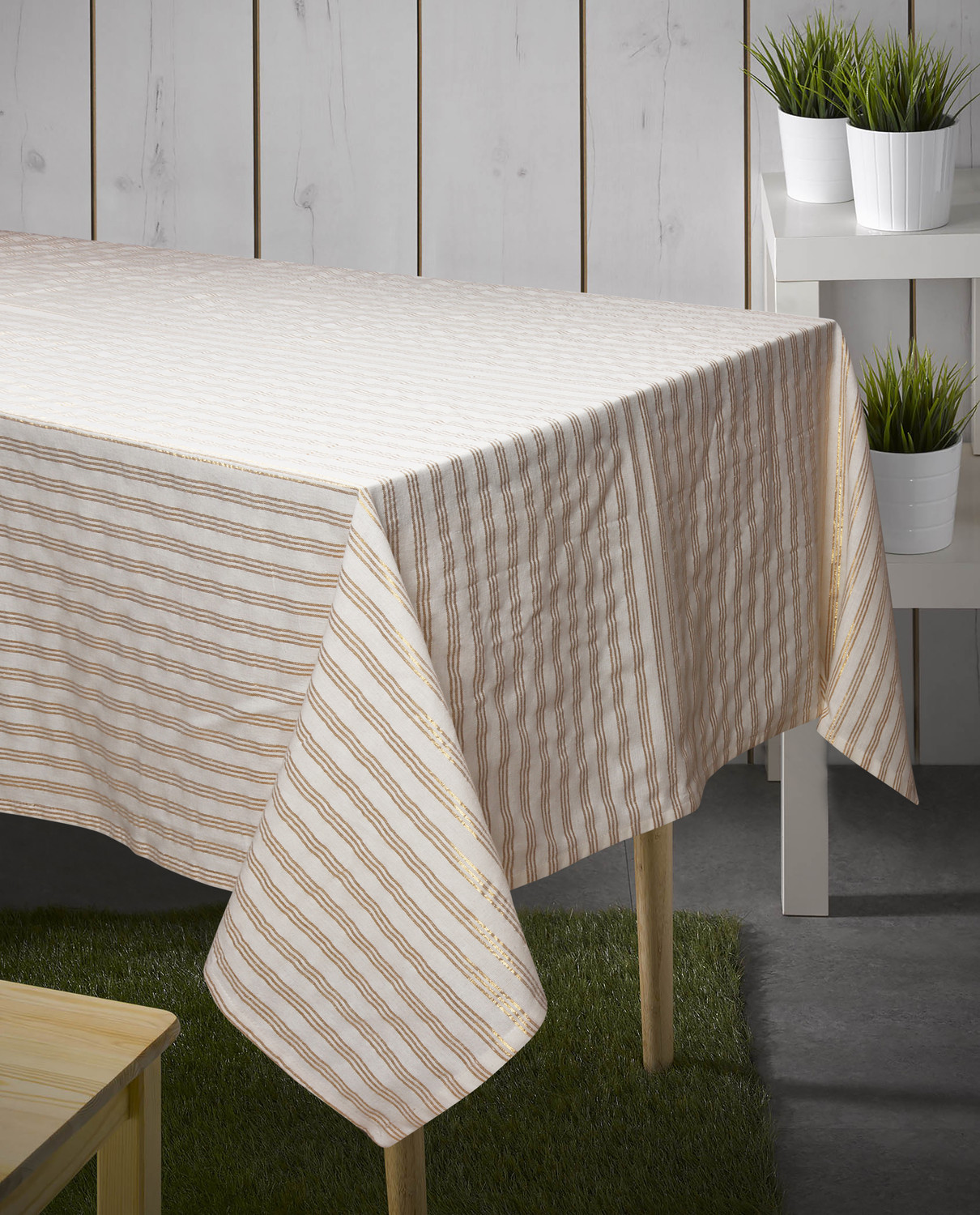 Image of AIRWILL Cotton 6 Seater Striped Table Cover